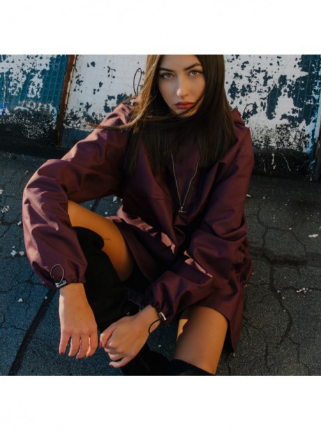 Longline burgundy wind jacket