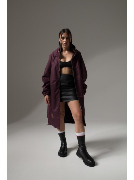 Płaszcz longline hoodie oversize burgund