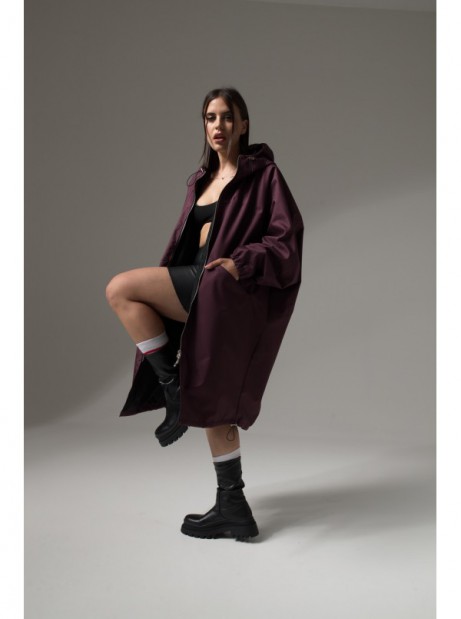 Longline hoodie oversize burgundy coat
