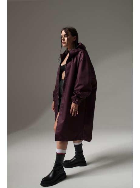 Longline hoodie oversize burgundy coat