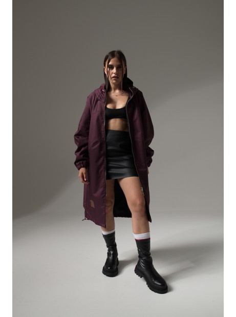 Longline hoodie oversize burgundy coat