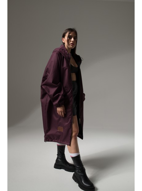 Longline hoodie oversize burgundy coat