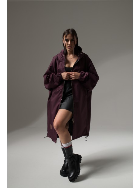 Płaszcz longline hoodie oversize burgund