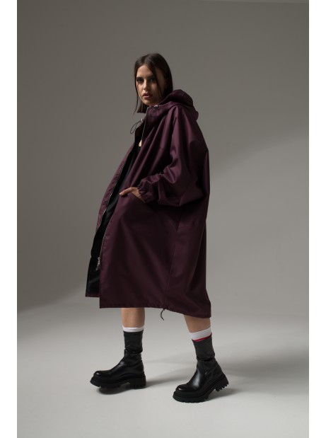 Płaszcz longline hoodie oversize burgund