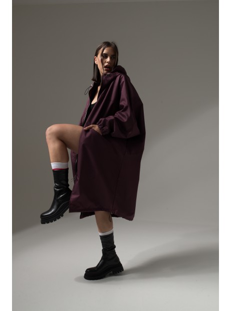 Longline hoodie oversize burgundy coat