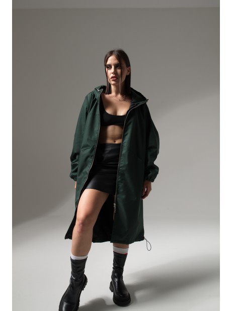 Płaszcz longline hoodie oversize butelkowa zieleń