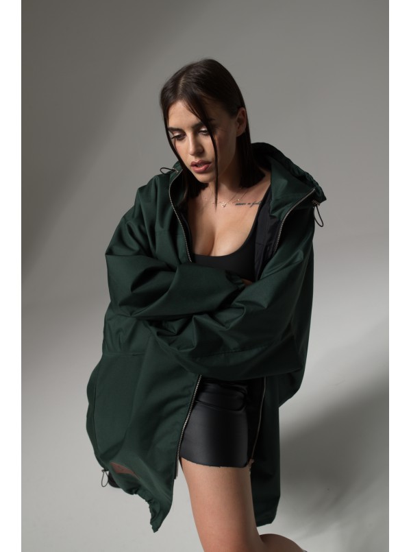 Longline hoodie oversize coat bottled green