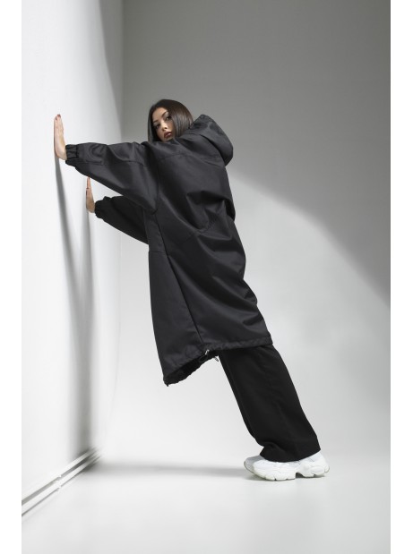 Longline hoodie oversize coat black