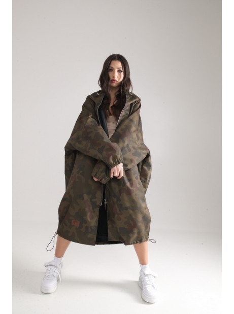Płaszcz Longline Hoodie oversize camo