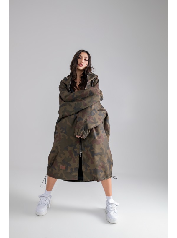 Płaszcz Longline Hoodie oversize camo
