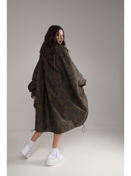 Płaszcz Longline Hoodie oversize camo