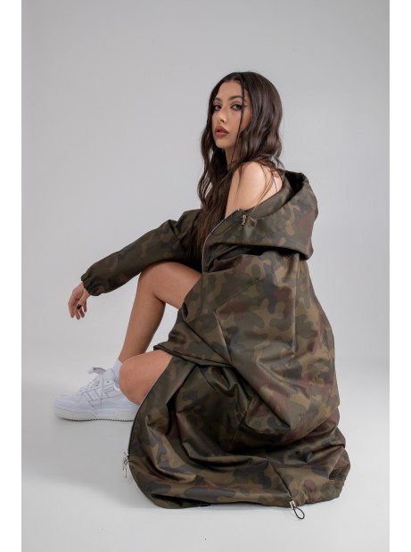Płaszcz Longline Hoodie oversize camo