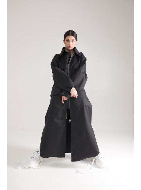 Longline Collar Oversize Parka Black