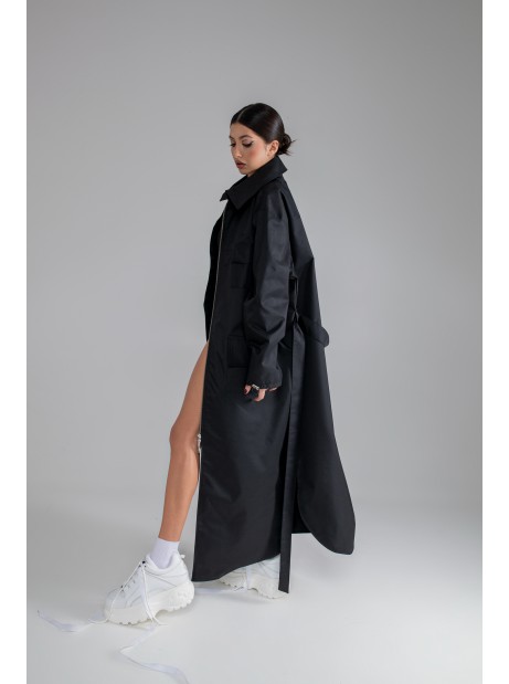 Longline Collar Oversize Parka Black