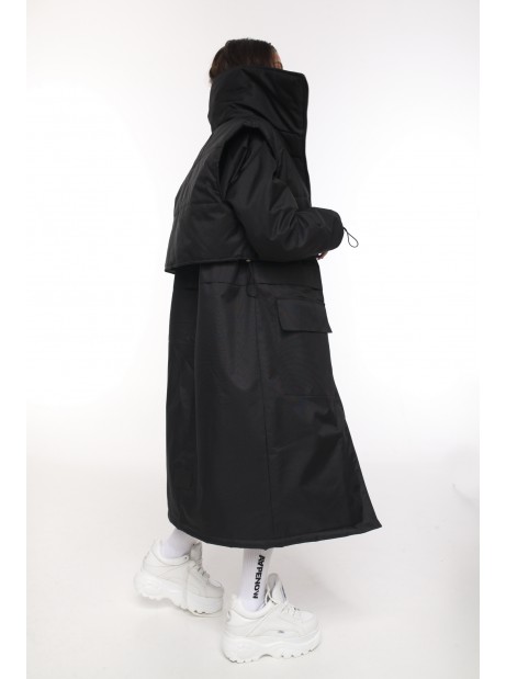 Parka Longline Collar Vest Oversize black