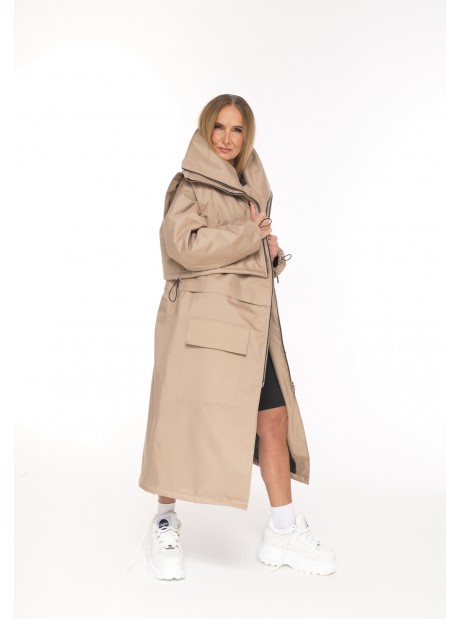 Parka Longline Collar Vest Oversize mocca