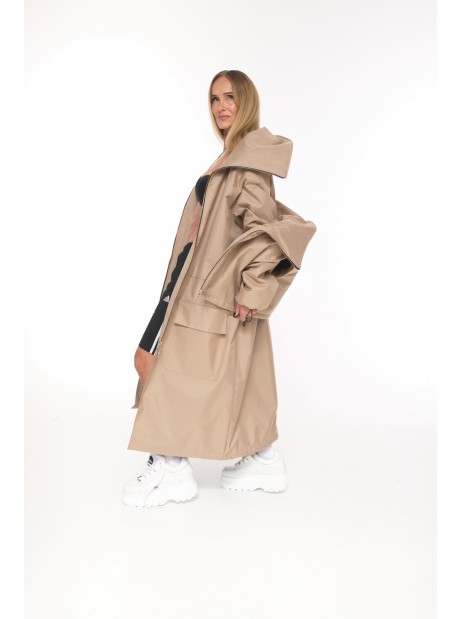 Parka Longline Collar Vest Oversize mocca