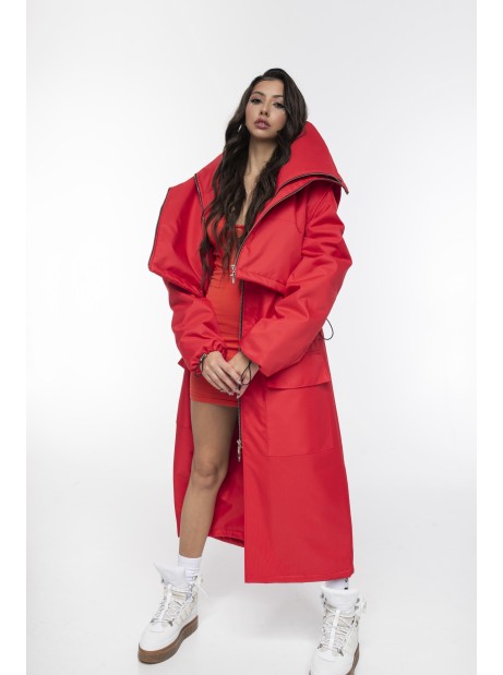 Parka Longline Collar Vest Oversize red