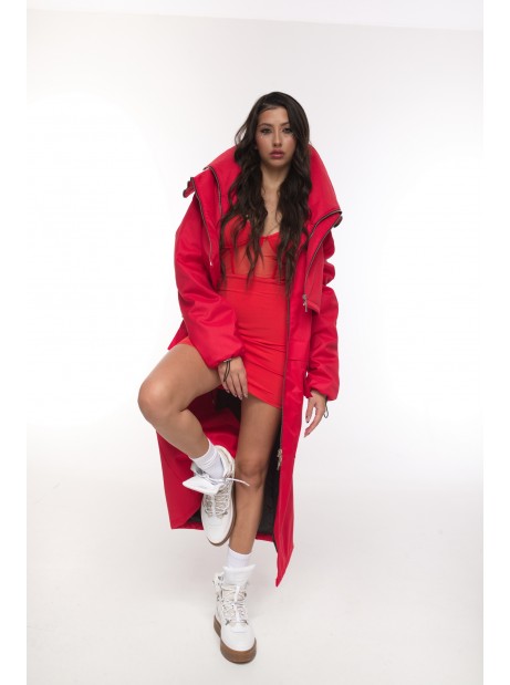 Parka Longline Collar Vest Oversize red