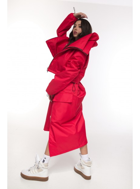 Parka Longline Collar Vest Oversize red