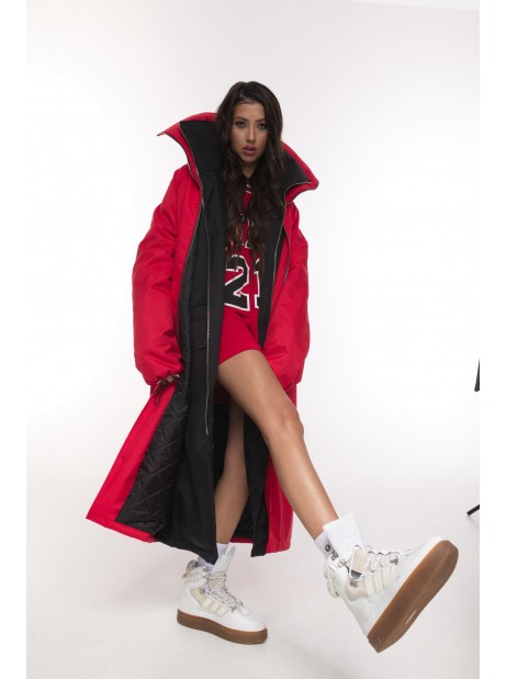 Parka Longline Collar Vest Oversize red