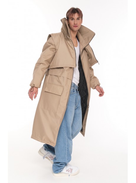 Parka Longline Collar Vest Oversize mocca