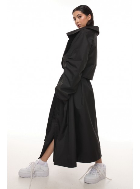 Oversize maxi trench coat in black