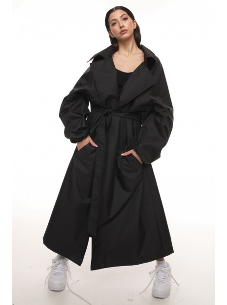 Oversize maxi trench coat in black