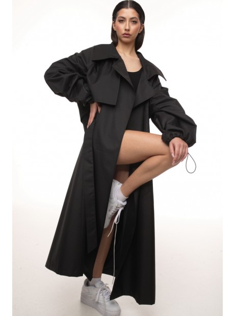 Oversize maxi trench coat in black