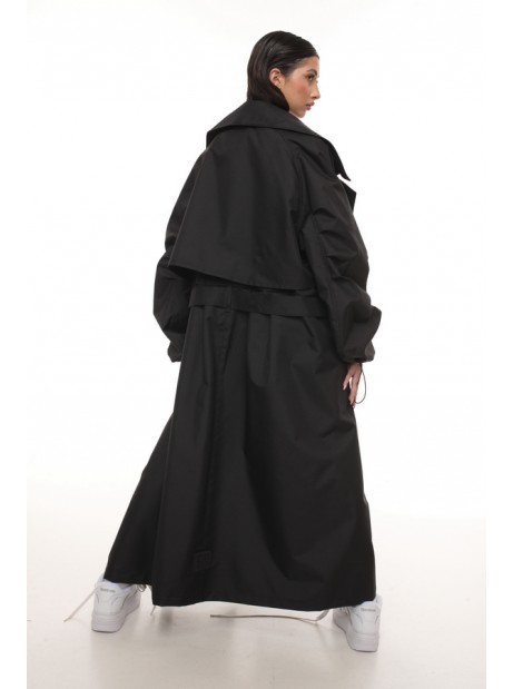 Oversize maxi trench coat in black