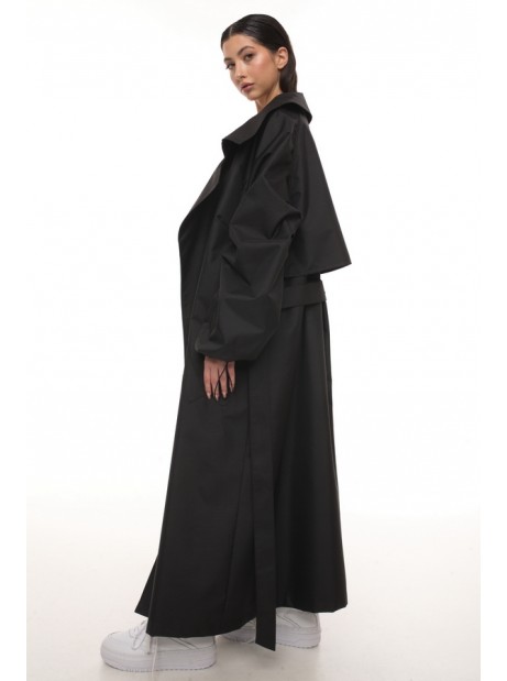 Oversize maxi trench coat in black