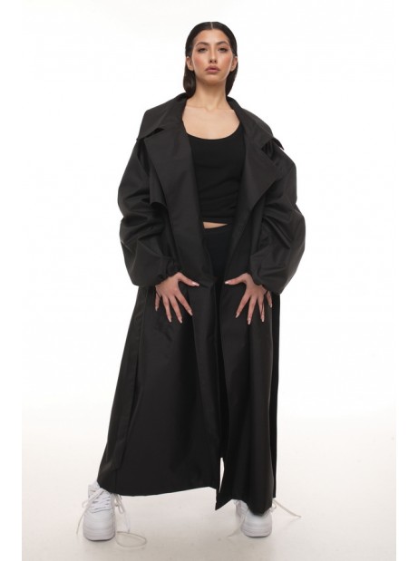 Oversize maxi trench coat in black