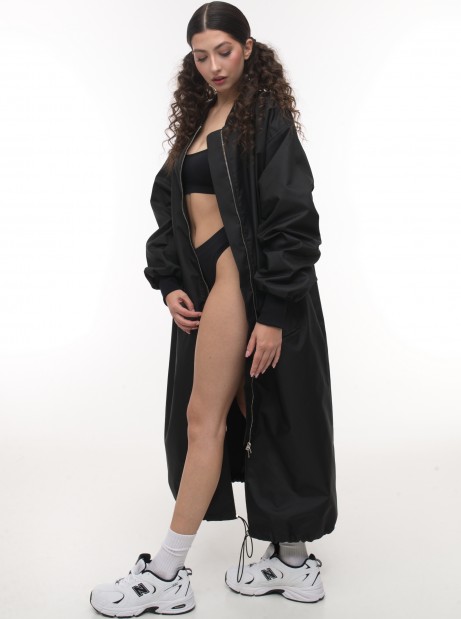 Black oversize bomber maxi coat