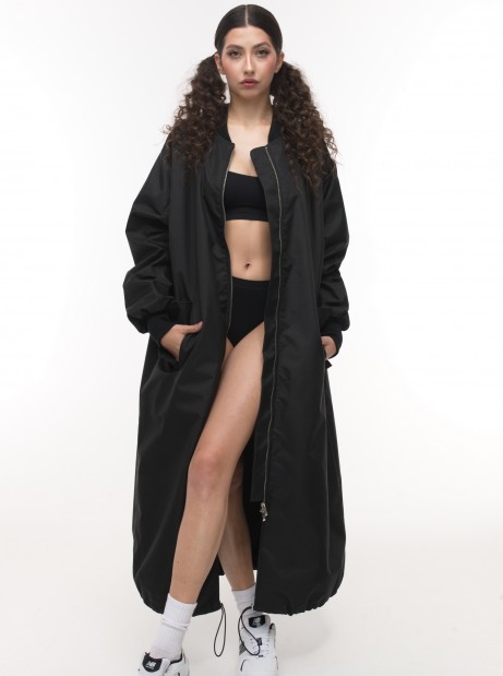 Black oversize bomber maxi coat