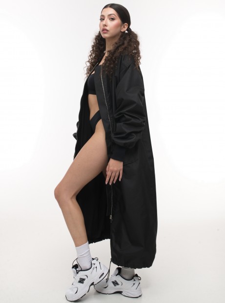 Black oversize bomber maxi coat