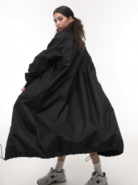 Black oversize bomber maxi coat