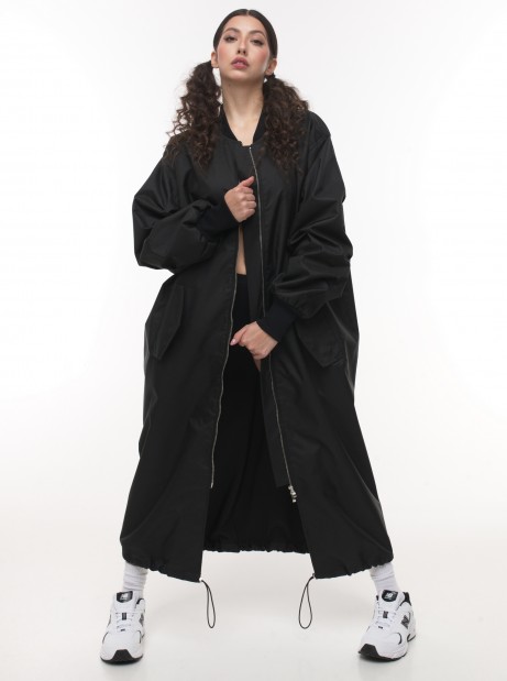 Black oversize bomber maxi coat