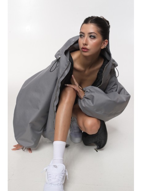 Bomber hoodie oversize grey jacket