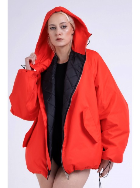 Red hoodie bomber jacket