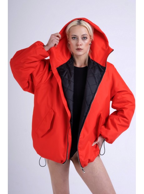 Red hoodie bomber jacket