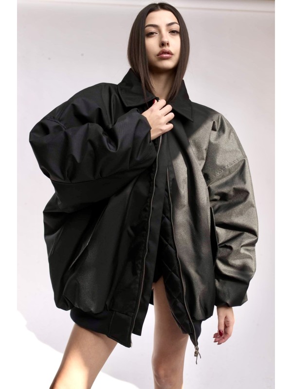 Oversized jacket bomber in black