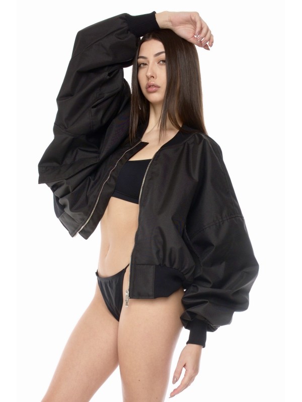 Shorty oversized bomber jacket in black