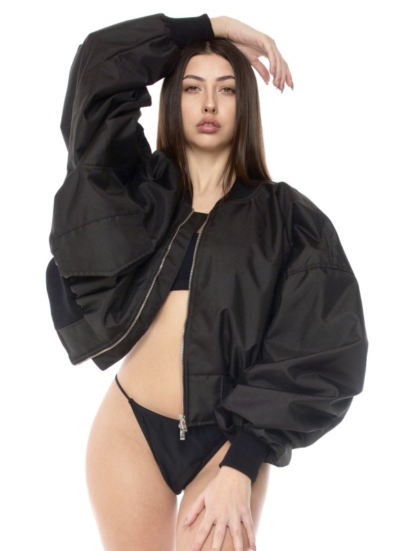 Shorty oversized bomber jacket in black