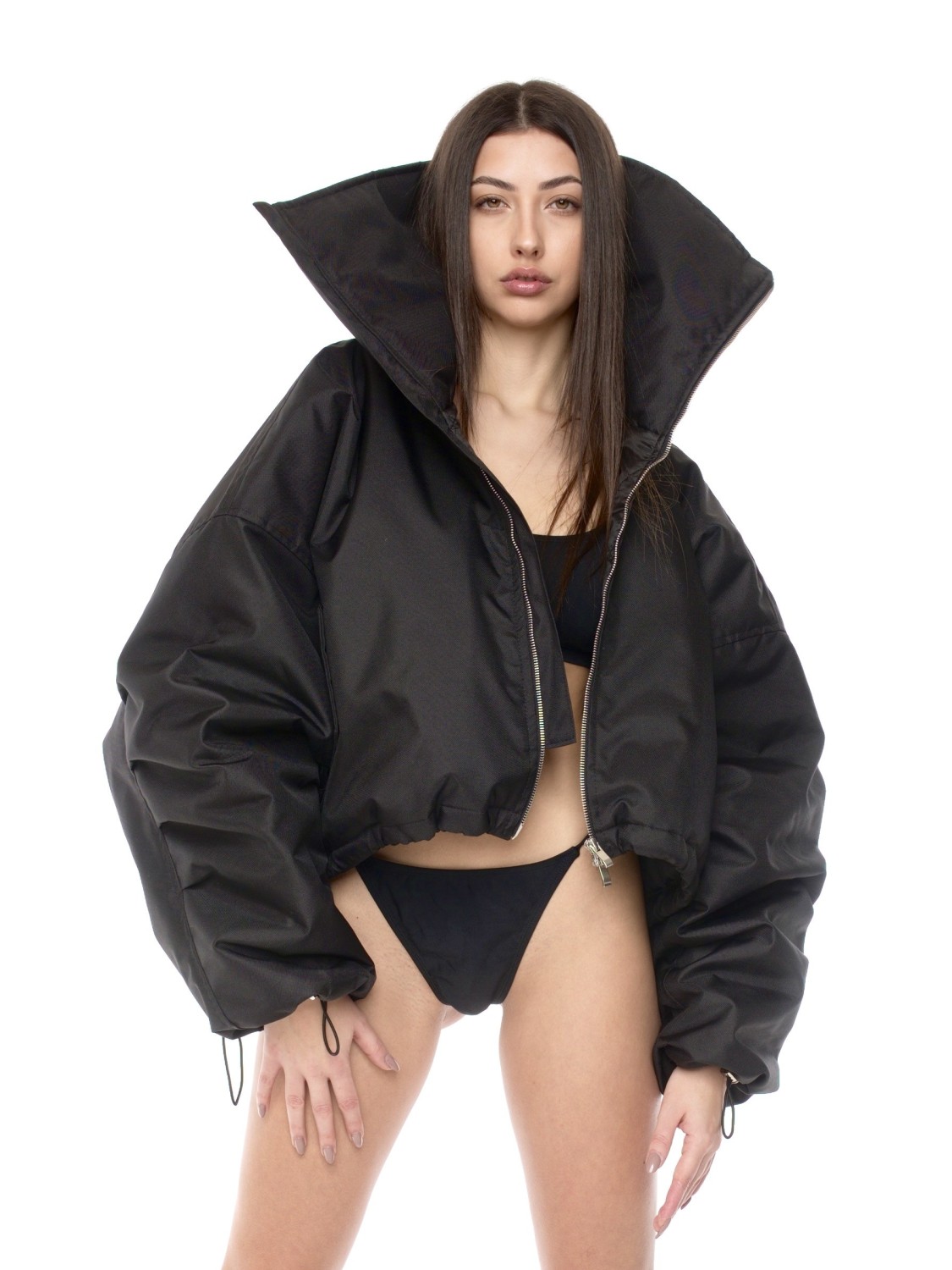 Shorty collar bomber jacket in black