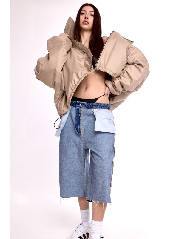 Shorty collar bomber jacket in mocca