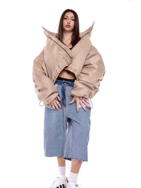 Shorty collar bomber jacket in mocca