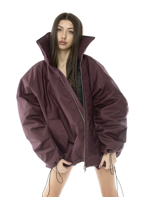 Burgundy oversized bomber jacket