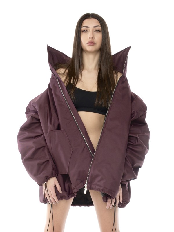 Burgundy oversized bomber jacket