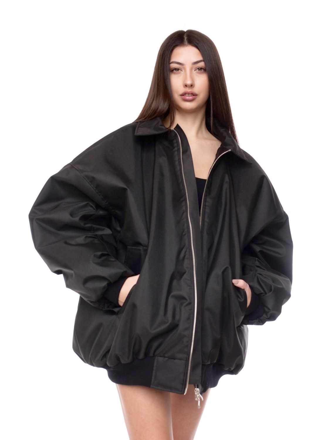 Oversized jacket bomber in black