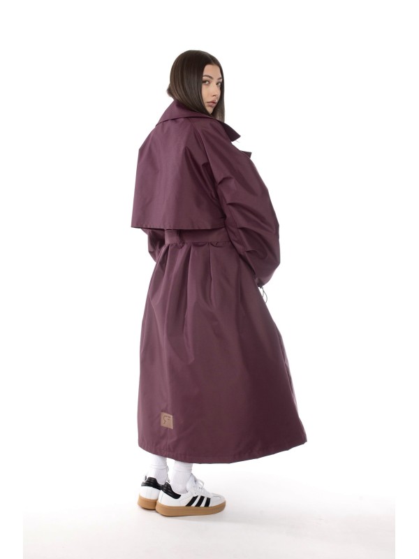 Oversize maxi trench coat in burgundy